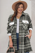 Gray Plus Size Macrame Plaid Coat