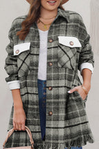 Gray Plus Size Macrame Plaid Coat