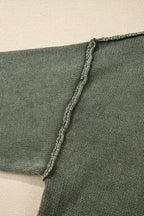 Four Leaf Clover Mineral Wash V Neck Knit Exposed Seam Drop Shoulder Loose Sweater