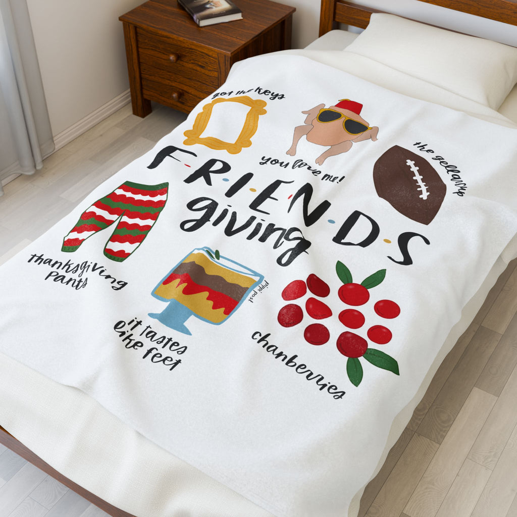Friendsgiving Thanksgiving Decor plush throw, Friends TV Show Inspired cozy fleece couch cover, Snuggle Machine Washable