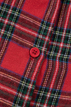 Red Plus Size Plaid Contrast Patchwork Long Sleeve Shirt and Shorts 2pcs Pajama Set