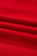 Fiery Red Contrast Striped Collar Patchwork Puff Sleeve Ruffle Hem Mini Dress