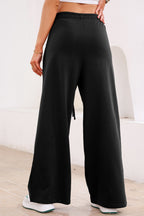 Dear Lovers Black Tied Elastic High Waist Pleated Detail Solid Sweatpants