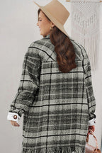 Gray Plus Size Macrame Plaid Coat