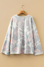 Green Plus Size Camouflage Print Drop Shoulder Loose Pullover Top