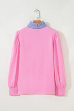 Bonbon Striped Collar Puff Sleeve Sweatshirt