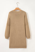 Pale Khaki Exposed Seam Drop Shoulder Oversize Sweater Mini Dress
