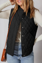 Wild Ginger Flower Shape Quilted Snap Button Zip Up Winter Vest