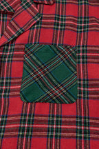 Red Plus Size Plaid Contrast Patchwork Long Sleeve Shirt and Shorts 2pcs Pajama Set