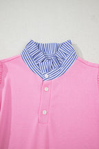 Bonbon Striped Collar Puff Sleeve Sweatshirt