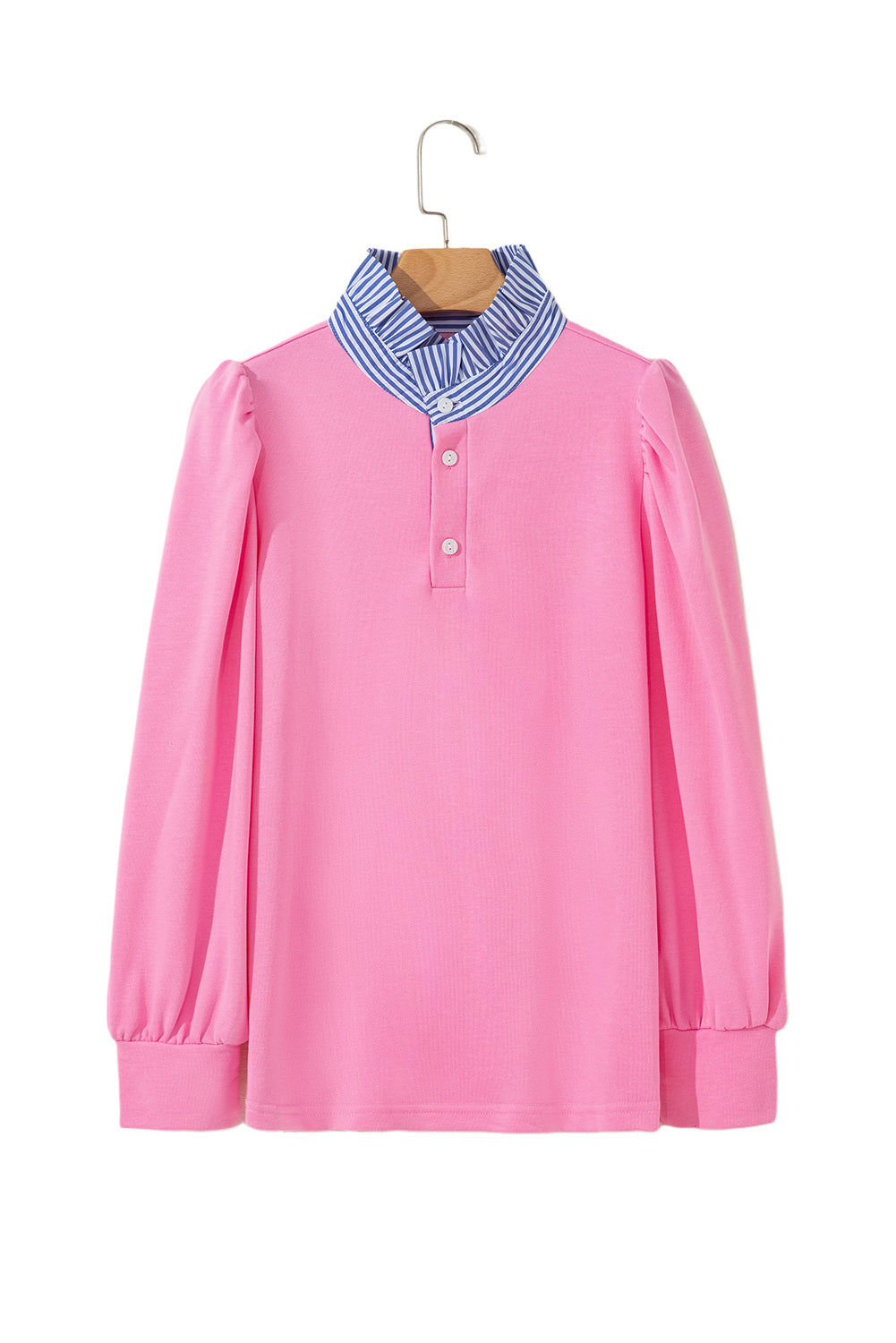 Bonbon Striped Collar Puff Sleeve Sweatshirt
