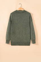 Four Leaf Clover Mineral Wash V Neck Knit Exposed Seam Drop Shoulder Loose Sweater