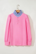 Bonbon Striped Collar Puff Sleeve Sweatshirt