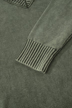 Four Leaf Clover Mineral Wash V Neck Knit Exposed Seam Drop Shoulder Loose Sweater