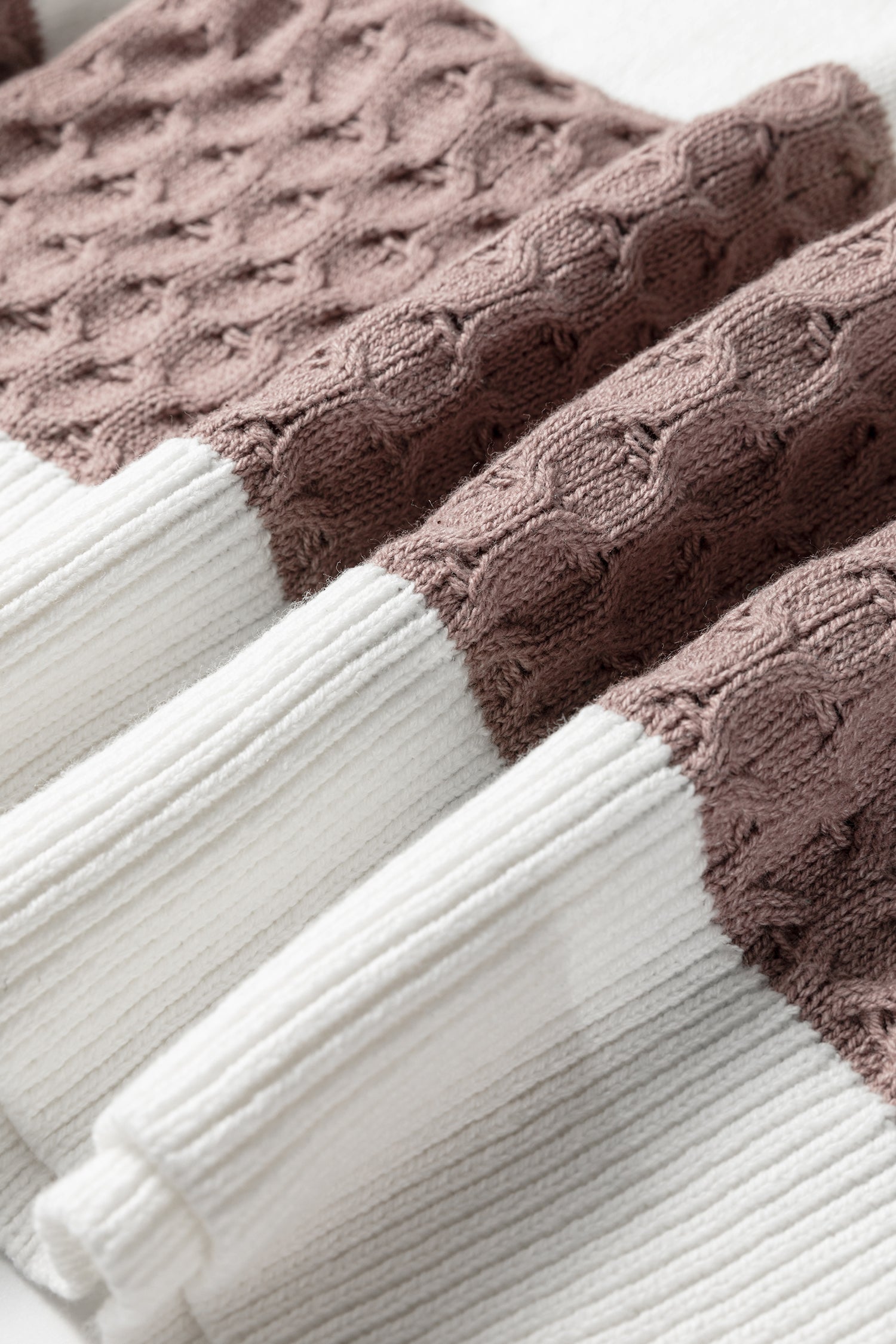 Green Mixed Texture Knit Striped Color Block Loose Sweater