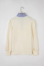 Bonbon Striped Collar Puff Sleeve Sweatshirt