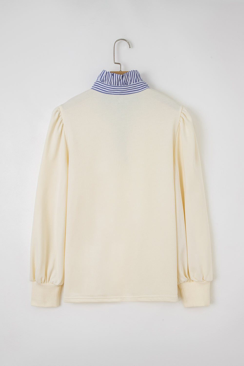 Bonbon Striped Collar Puff Sleeve Sweatshirt