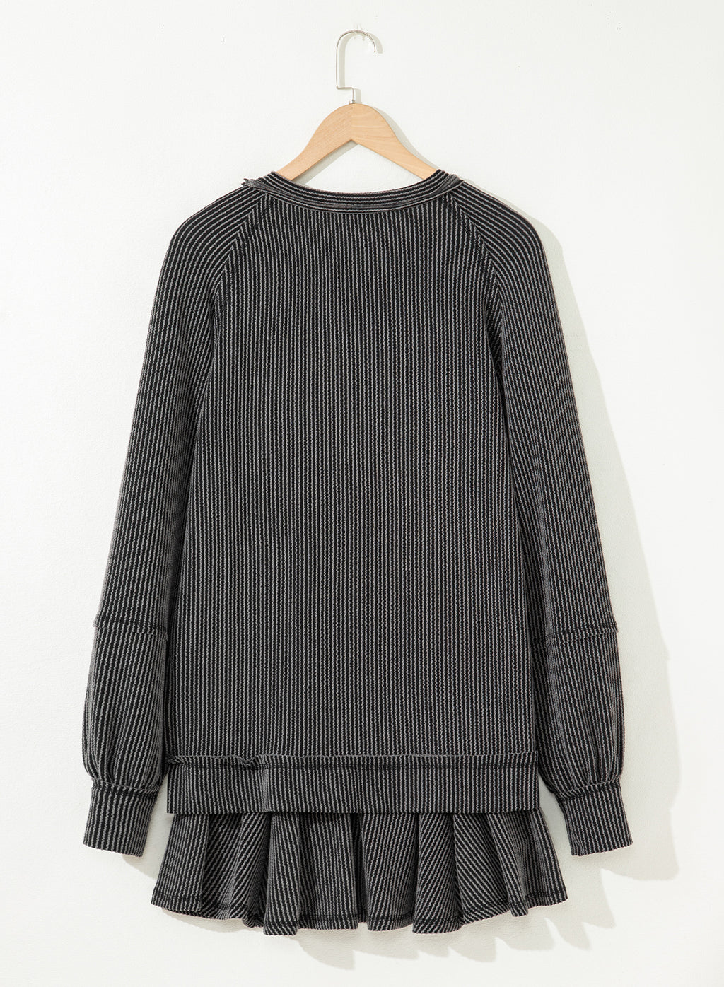 Jet Stream Corded Lantern Sleeve Top High Waist Ruffled Mini Skirt Set