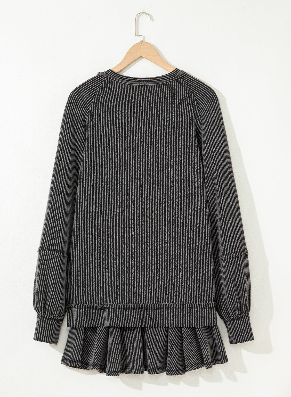 Jet Stream Corded Lantern Sleeve Top High Waist Ruffled Mini Skirt Set