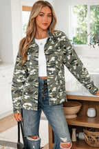 Green Camo Chest Pockets Loose Jean Jacket