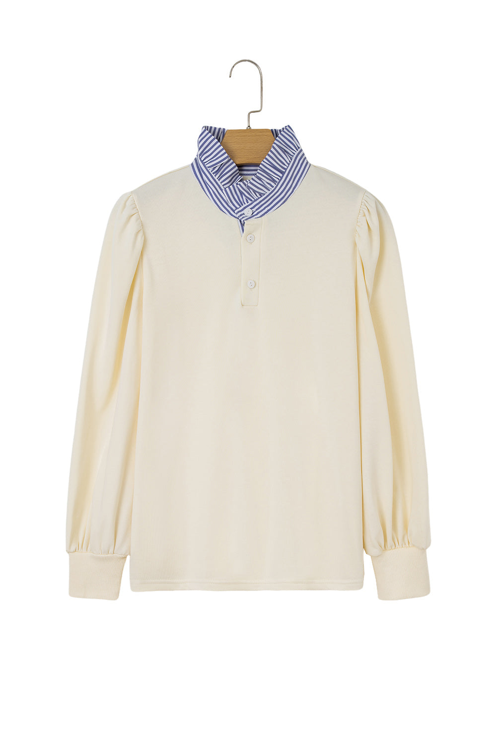 Bonbon Striped Collar Puff Sleeve Sweatshirt