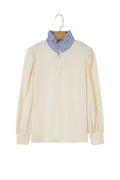 Bonbon Striped Collar Puff Sleeve Sweatshirt