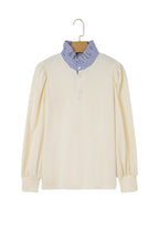 Bonbon Striped Collar Puff Sleeve Sweatshirt