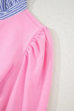 Bonbon Striped Collar Puff Sleeve Sweatshirt