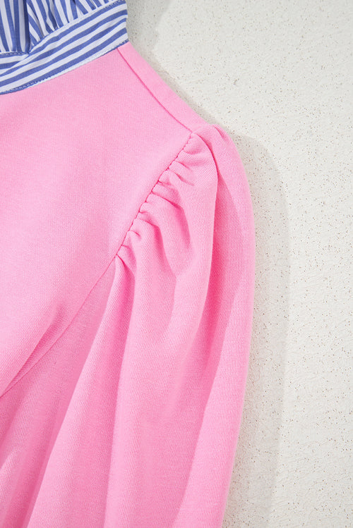 Bonbon Striped Collar Puff Sleeve Sweatshirt