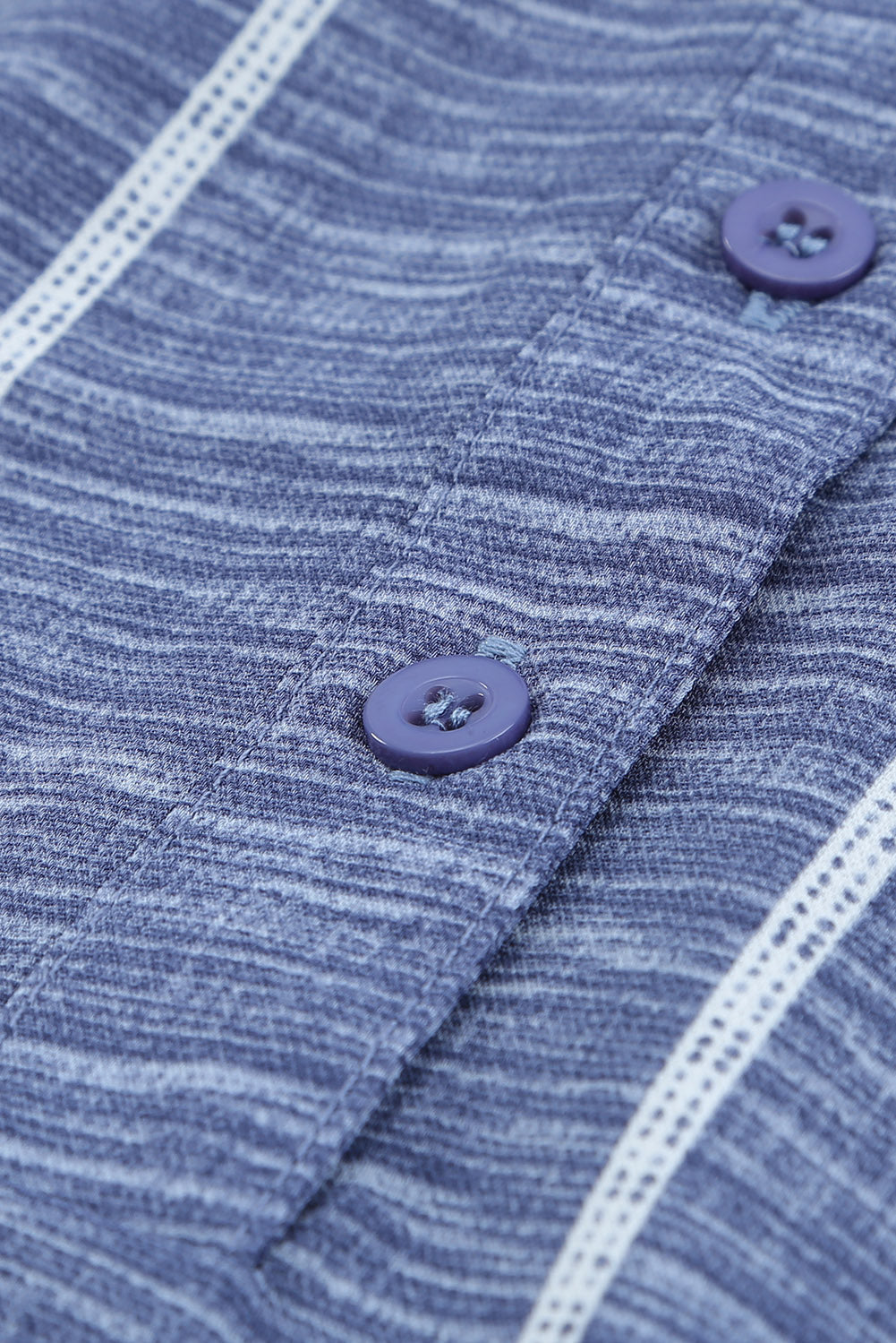 Blue Striped Print V Neck Half Buttons Loose Blouse