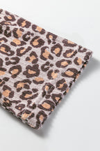 Khaki Leopard Ribbed Long Sleeve Top Drawstring Shorts 2pcs Outfit