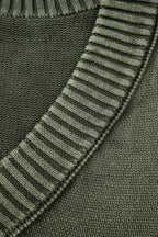 Four Leaf Clover Mineral Wash V Neck Knit Exposed Seam Drop Shoulder Loose Sweater