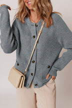 Medium Grey Chunky Buttoned Front Round Neck Cardigan Sweater