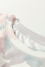 Green Plus Size Camouflage Print Drop Shoulder Loose Pullover Top