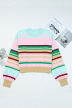 Multicolour Striped Knit Ribbed Trim Boxy Fit Cropped Sweater