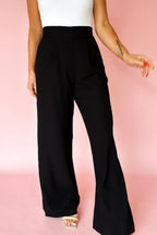 Fiery Red Pleated Detail Pull On High Elastic Waist Loose Straight Pants