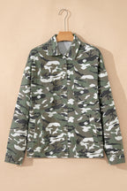Green Camo Chest Pockets Loose Jean Jacket