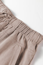 Smoke Gray Mineral Wash Exposed Seam Drawstring Elastic Waistband Wide Leg Cargo Pants