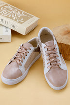 Dear Lover Gold Glitter Star Patchwork PU Leather Lace-up Sneakers