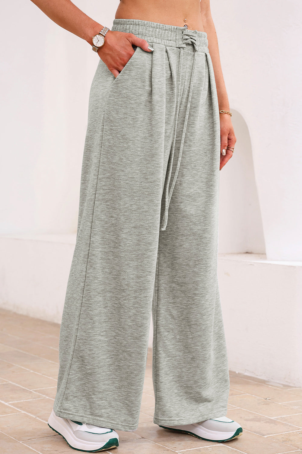 Dear Lovers Black Tied Elastic High Waist Pleated Detail Solid Sweatpants