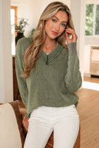 Four Leaf Clover Mineral Wash V Neck Knit Exposed Seam Drop Shoulder Loose Sweater