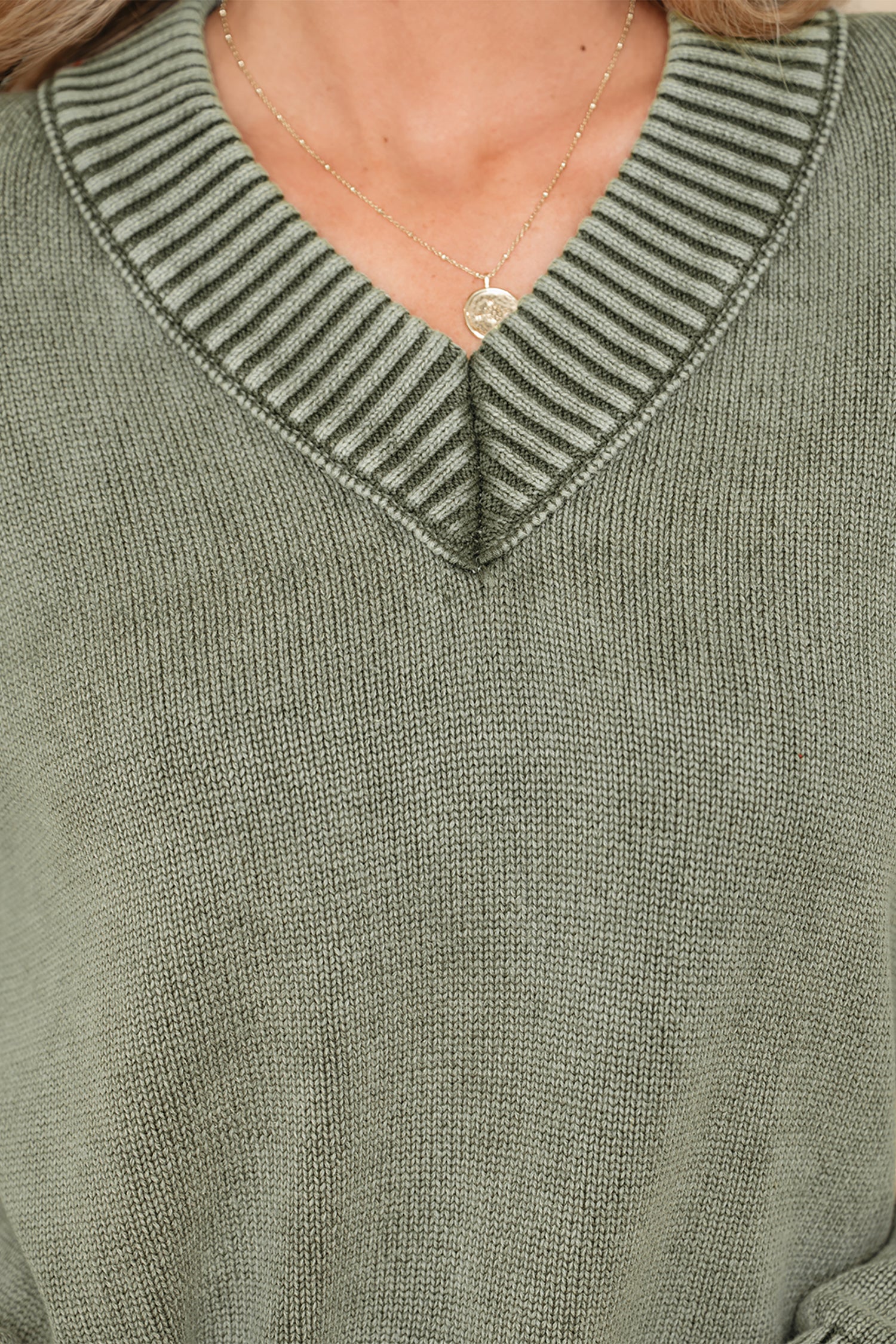 Four Leaf Clover Mineral Wash V Neck Knit Exposed Seam Drop Shoulder Loose Sweater