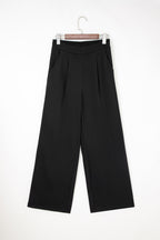 Fiery Red Pleated Detail Pull On High Elastic Waist Loose Straight Pants
