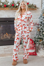 Red Christmas Bow Print Long 2pcs Pajama Set