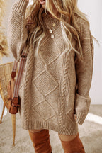 Mist Green Cable Knit Drop Shoulder Loose Fit Sweater Dress